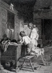 Interior with Three Boys Kneeling